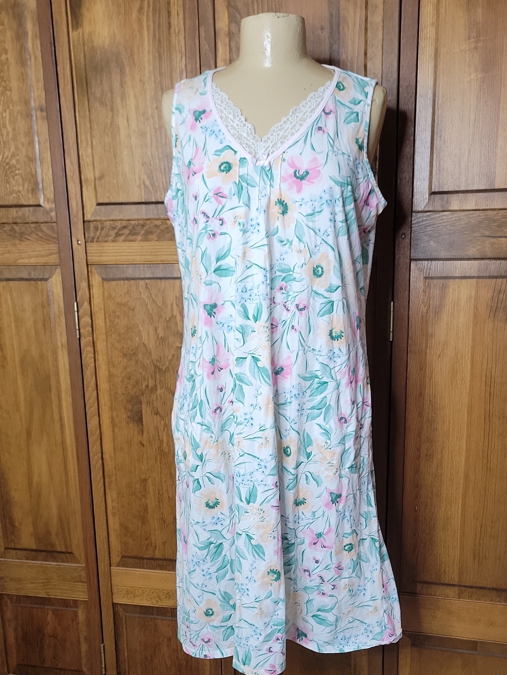 Miss Elaine NWOT Cottage Core Granny Lace Cotton Jersey Knit Nightgown Sz XL